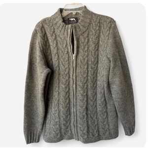 Jagdhund Absam Grau Full Zip Cable Knit Virgin Wool Sweater Grey Womens 16